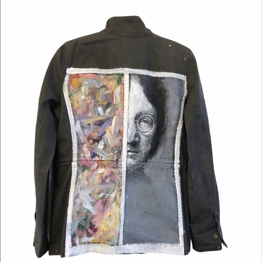 J. CREW Custom Hand Painted Boyfriend Field Jacket Size Small in Olive Green - Picture 12 of 12